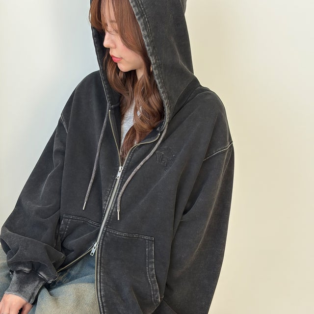 ピグメント加工ダブルジップパーカー （ブラック）