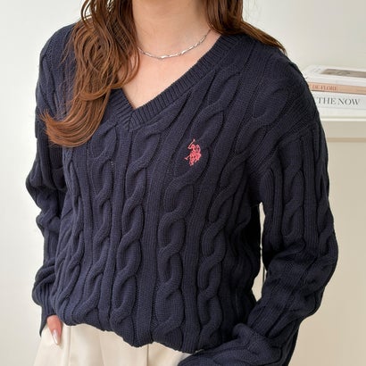 ジーラ GeeRA 【U.S. POLO ASSN.】Vネックケーブルニット （ネイビー）｜詳細画像