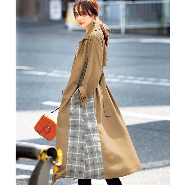 美品 45R 2→M コットン グレンチェック ライナー付き トレンチコート R04609EW05668_fw_thumbM.jpg