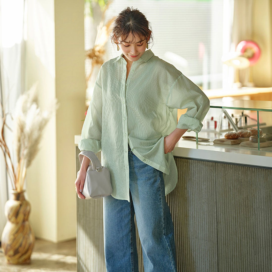 ジーラ GeeRA シアーストライプBIGシャツ （ミントグリーン） -靴＆ファッション通販 ロコンド〜自宅で試着、気軽に返品
