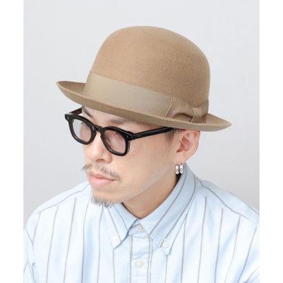 レックハッター Req Hatter ボーラーハット ウール100％ ドームクラウン 上向きブリム グログランリボン サイズ調節可能 （ベージュ）｜詳細画像