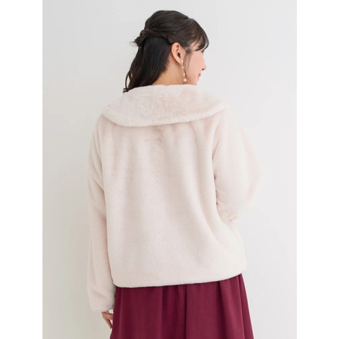 Re-j＊ファー付きフリルビジューコート ピンク ファッション