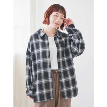 ラインストーンチェック柄シャツ （茶）｜詳細画像
