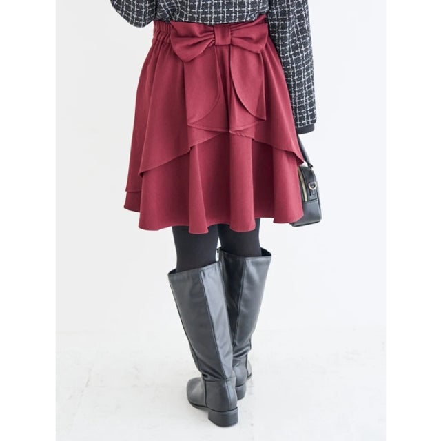 【WEB限定】バックリボンフレアスカート （ワイン）