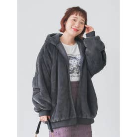 バックロゴフェイクファーパーカーブルゾン （濃グレー）