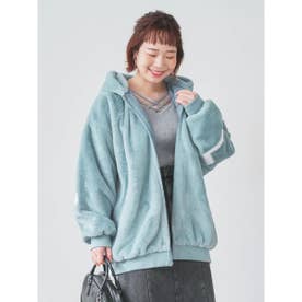 バックロゴフェイクファーパーカーブルゾン （青）