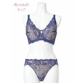 【脇高】[D85-I95］レーススピンドルブラ＆ショーツ(モールドカップ) （紺）