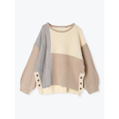 リジェイ＆スプル Re-J&SUPURE パッチワーク風ケーブルニットプルオーバー （青）｜詳細画像