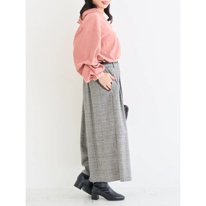 ベルト付きチェック柄タックワイドパンツ （グレー）｜詳細画像