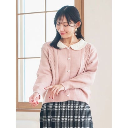 【WEB限定】透かし襟ハートボタンニットカーディガン （アイボリー）｜詳細画像