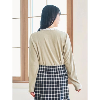 フリル襟ボウタイリボン起毛リブトップス （紺）｜詳細画像