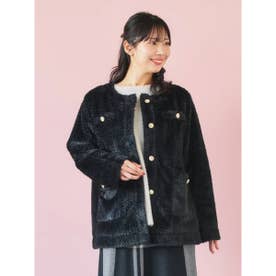 ノーカラーフェイクファージャケット （黒）