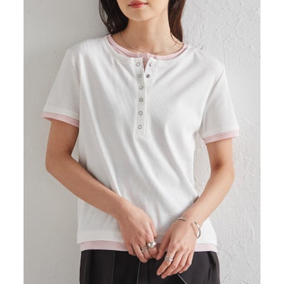ラナン RANAN レイヤード風ヘンリーネックTシャツ （ホワイトケイ）｜詳細画像