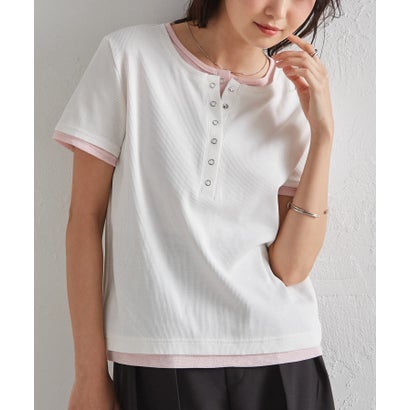 ラナン RANAN レイヤード風ヘンリーネックTシャツ （ホワイトケイ）｜詳細画像