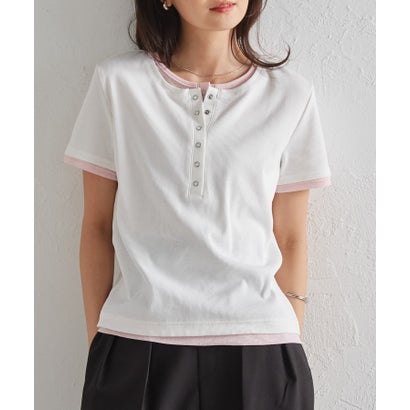 ラナン RANAN レイヤード風ヘンリーネックTシャツ （ホワイトケイ）｜詳細画像