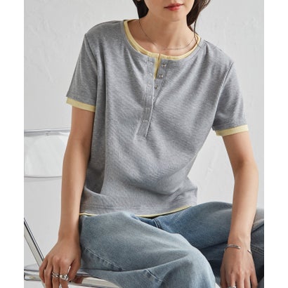 ラナン RANAN レイヤード風ヘンリーネックTシャツ （グレーケイ）｜詳細画像