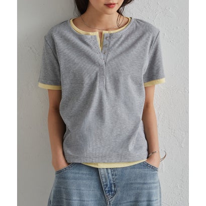 ラナン RANAN レイヤード風ヘンリーネックTシャツ （グレーケイ）｜詳細画像