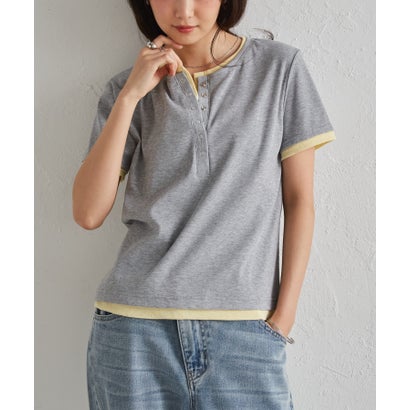 ラナン RANAN レイヤード風ヘンリーネックTシャツ （グレーケイ）｜詳細画像