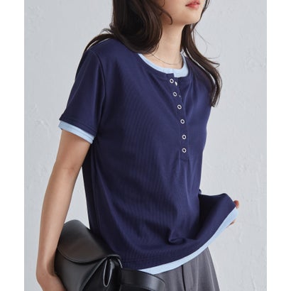 ラナン RANAN レイヤード風ヘンリーネックTシャツ （ネイビーケイ）｜詳細画像