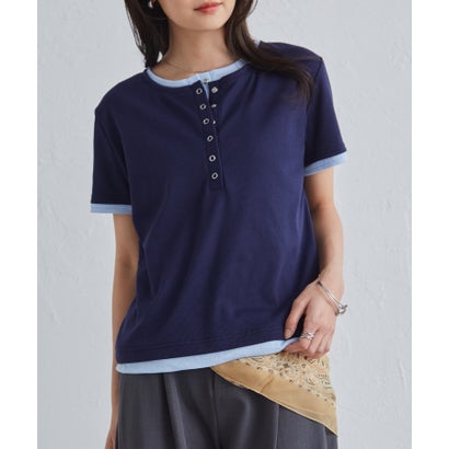ラナン RANAN レイヤード風ヘンリーネックTシャツ （ネイビーケイ）｜詳細画像