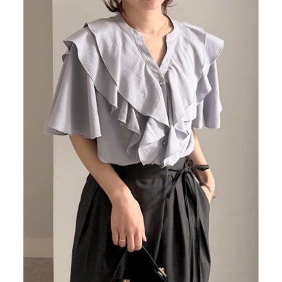 ラッフルフリルブラウス （ブルーグレー）｜詳細画像