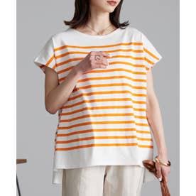 綿100%バスクボーダーTシャツ （オレンジ）