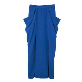 麻調素材ポケットデザインスカート （ブルー）