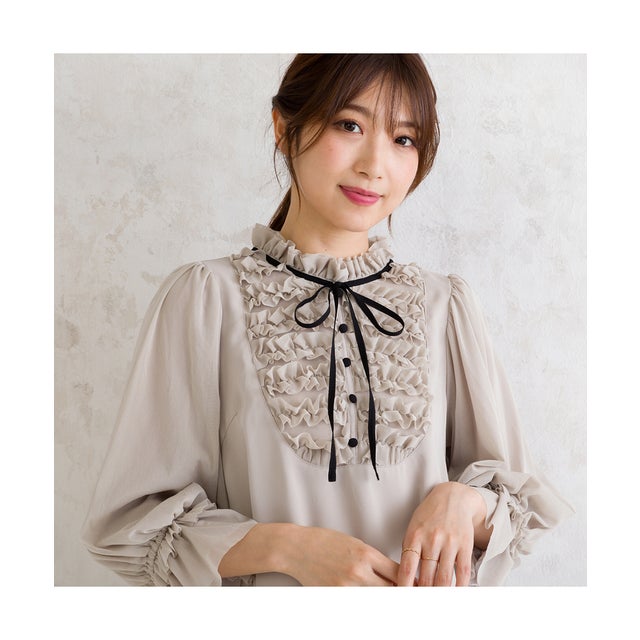 ローズティアラ RoseTiara チュール切替チュニックブラウス （ベージュ 
