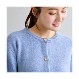 【WEB限定カラー有】飾りボタン付きフラワースパンコールニットカーディガン （ブルー）