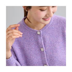 【WEB限定カラー有】飾りボタン付きフラワースパンコールニットカーディガン （バイオレット）
