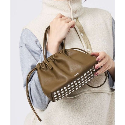 【YAHKI】YH-827 HAND BAG/巾着バッグ/スタッズ/レザーバッグ （ブラウン）｜詳細画像