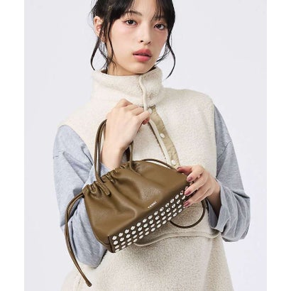 【YAHKI】YH-827 HAND BAG/巾着バッグ/スタッズ/レザーバッグ （ブラウン）｜詳細画像