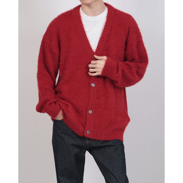 シャギー ニットカーディガン （RED）