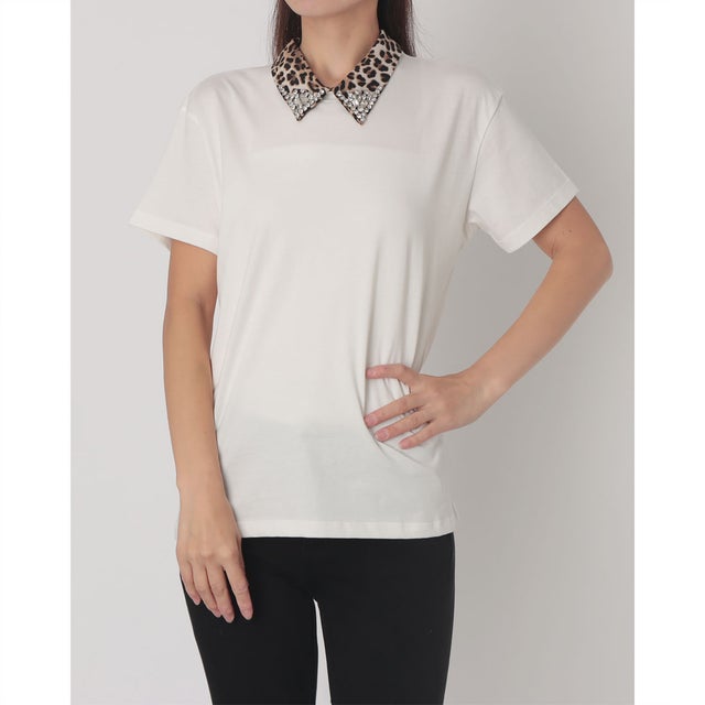 レオパードビジューネックTシャツ （Bianco）