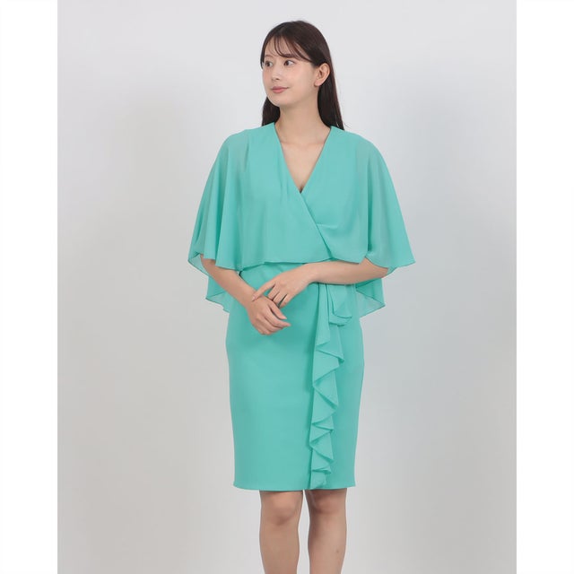 シフォンレイヤードスリーブフリルポイトワンピース （Acqua Verde）