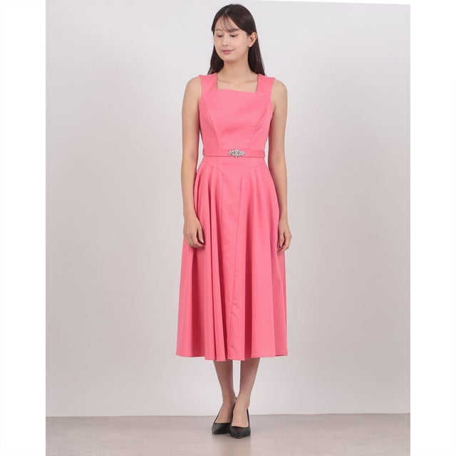 スクエアネックビジューポイントフレアワンピース （Rosa Camelia）