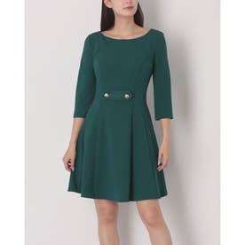 ウエストボタンポイントフレアボートネックワンピース （Verde Petrolio）