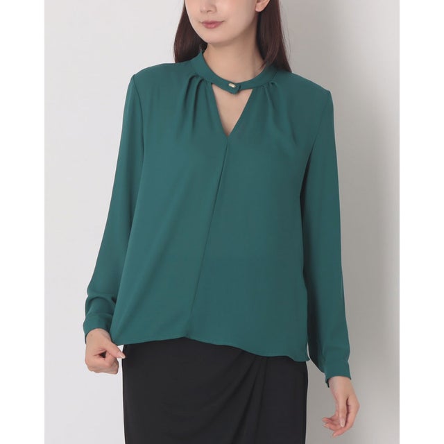 胸元開きデザインブラウス （Verde Petrolio）