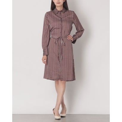Belt紐付レトロ柄シャツワンピース （var.Rosso Bordeaux）｜詳細画像