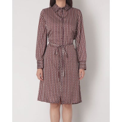 Belt紐付レトロ柄シャツワンピース （var.Rosso Bordeaux）｜詳細画像