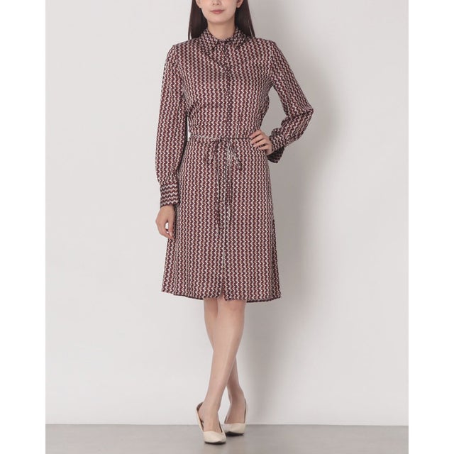 Belt紐付レトロ柄シャツワンピース （var.Rosso Bordeaux）