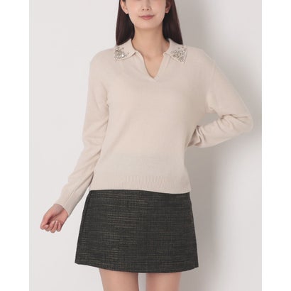リナシメント RINASCIMENTO ビジュー襟付きVネックニット （Tortora Beige）｜詳細画像
