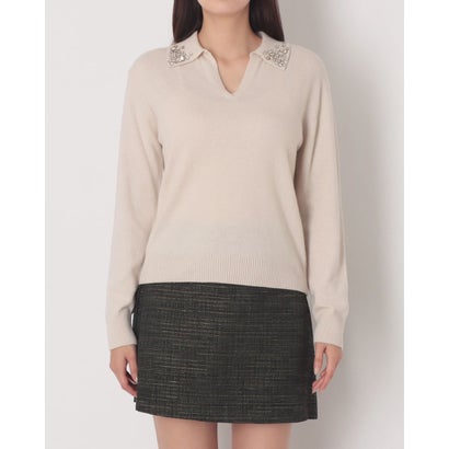 リナシメント RINASCIMENTO ビジュー襟付きVネックニット （Tortora Beige）｜詳細画像