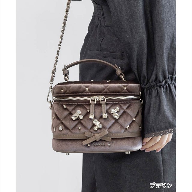 【Special Bag】2WAY ビジューキルティングバニティバッグ （BROWN）