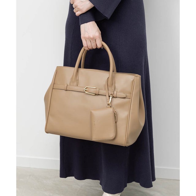 【A4対応】2WAY ポーチ付きベルトデザイントートバッグ （BEIGE）