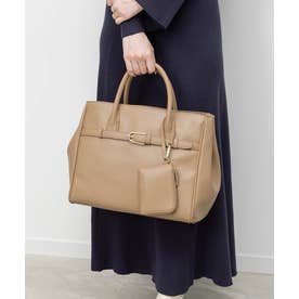【A4対応】2WAY ポーチ付きベルトデザイントートバッグ （BEIGE）