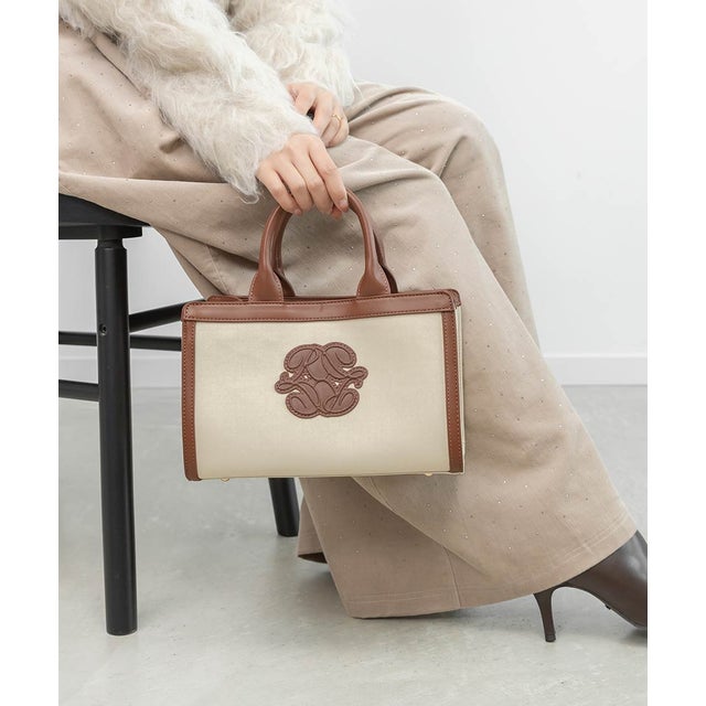 2WAY 配色デザインキャンバストートバッグ （BROWN）