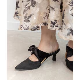 ランダ RANDA ビッグベロアリボンミュールパンプス （BLACK