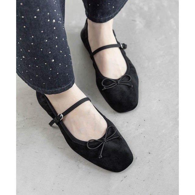 ギャザーデザインバレエシューズ （BLACK）