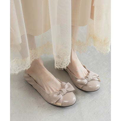 ランダ RANDA リボンギャザーエナメルフラットパンプス （BEIGE）｜詳細画像